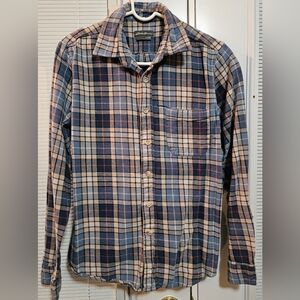 Eddie Bauer Khaki & Blue Flannel Shirt Men's Small EUC